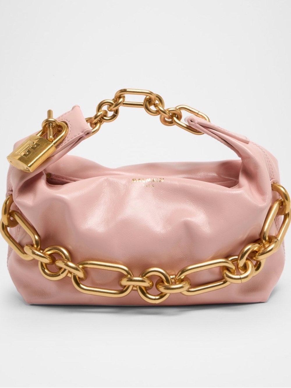 Balmain Sync Pink Leather Mini Bag with Gold Chain
